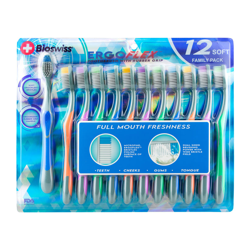 Pack of 12 ErgoFlex Rubber Grip Toothbrush