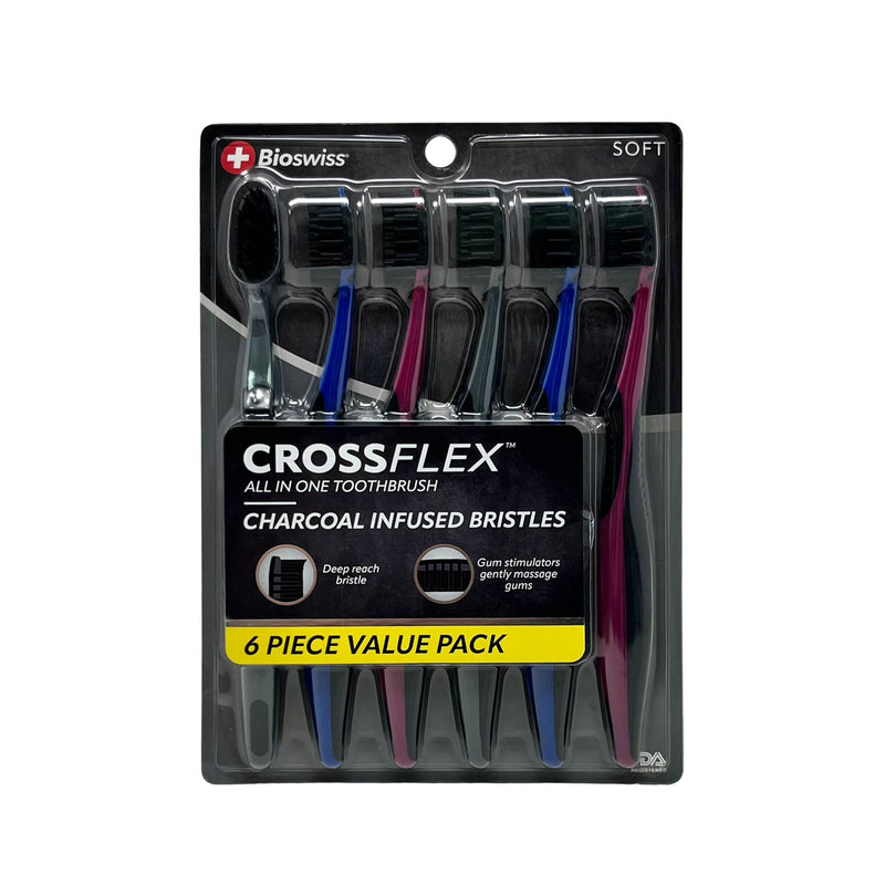 Pack of 6 CrossFlex All in One Toothbrush - Charcoal Infused Bristles