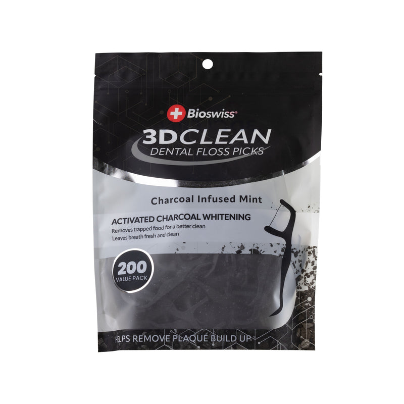 200ct 3D Clean Charcoal Infused Mint Dental Floss Picks
