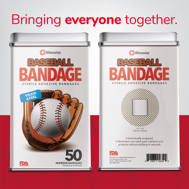 Baseball Shaped Bandages - 50 Count Tin