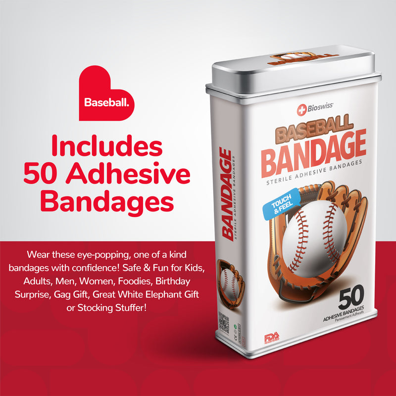 Baseball Shaped Bandages - 50 Count Tin