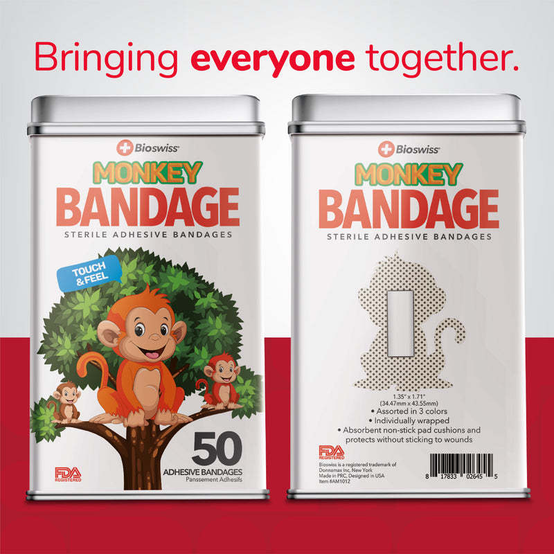 Monkey Shaped Bandages - 50 Count Tin
