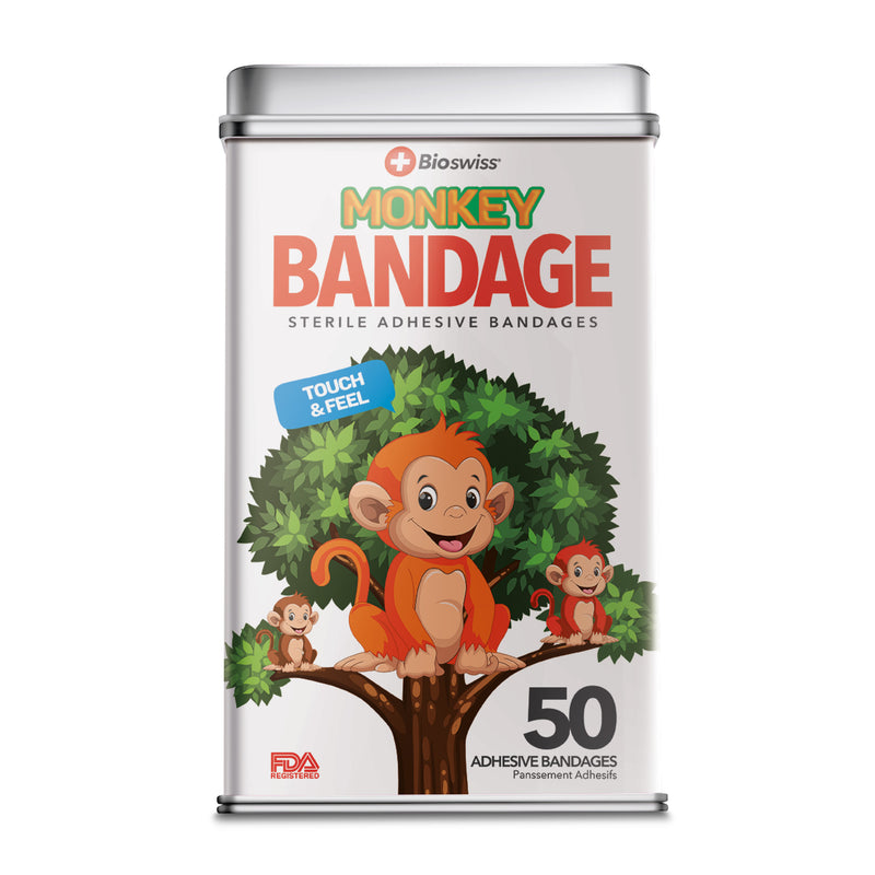 Monkey Shaped Bandages - 50 Count Tin