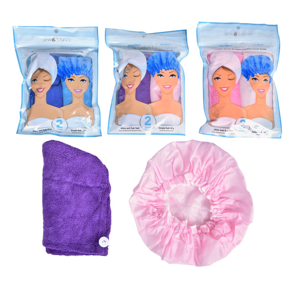 Set of 2 Twist Hair Turban and Bouffant Shower Cap