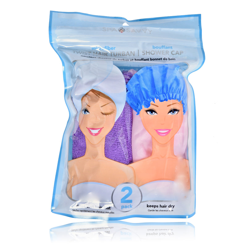 Set of 2 Twist Hair Turban and Bouffant Shower Cap