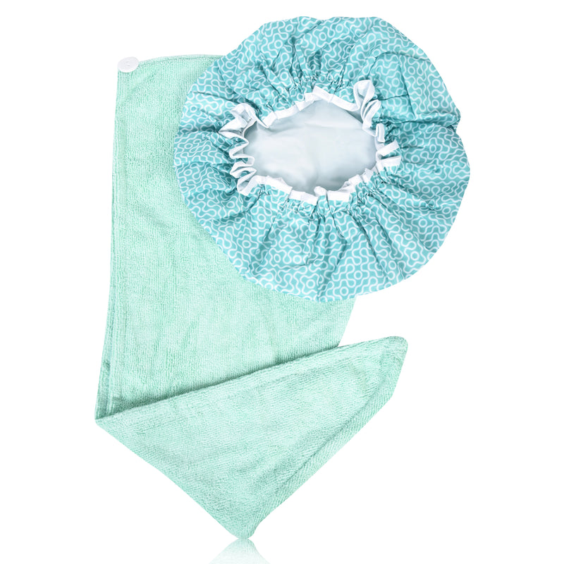 Set of 2 Twist Hair Turban and Bouffant Shower Cap