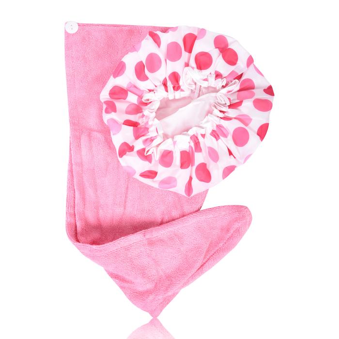 Set of 2 Twist Hair Turban and Bouffant Shower Cap