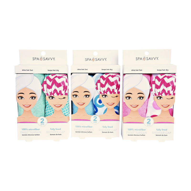 Set of 2 Twist Hair Turban and Bouffant Shower Cap