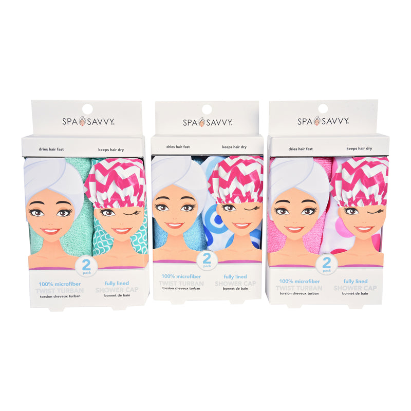 Set of 2 Twist Hair Turban and Bouffant Shower Cap