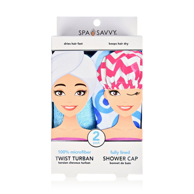 Set of 2 Twist Hair Turban and Bouffant Shower Cap