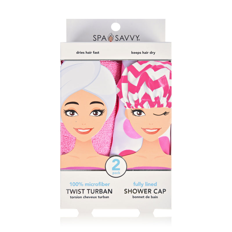 Set of 2 Twist Hair Turban and Bouffant Shower Cap