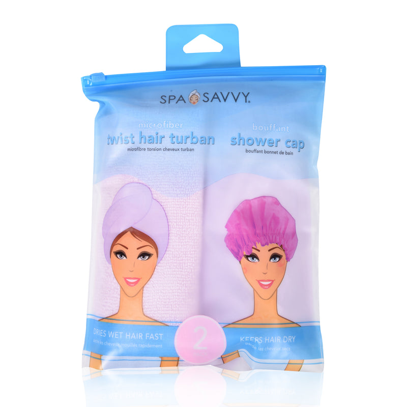 Set of 2 Twist Hair Turban and Bouffant Shower Cap
