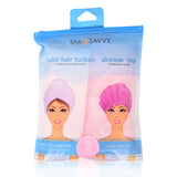 Set of 2 Twist Hair Turban and Bouffant Shower Cap