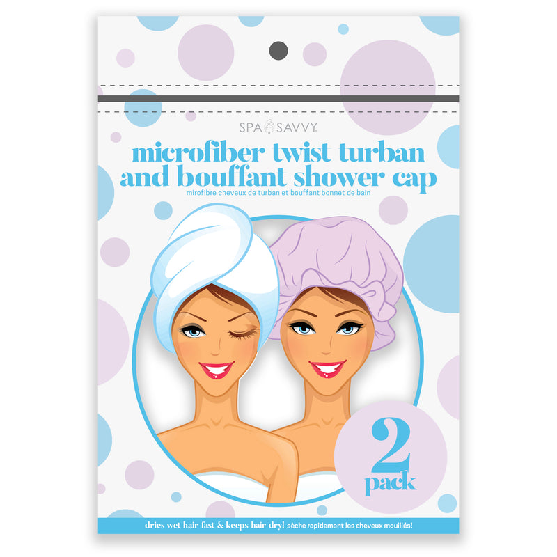 Microfiber Twist Turban and Bouffant Shower Cap